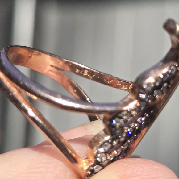 White sapphire Sterling & Gold leaf ring sz8 - Picture 8 of 8